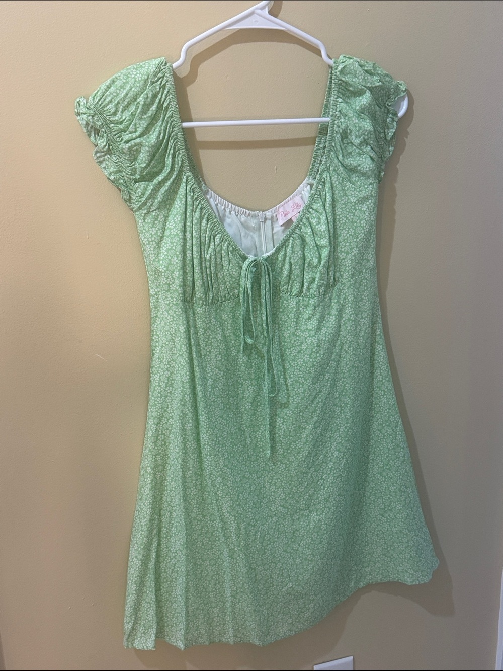 Pink Lily Light Green Floral Tie-Front Dress